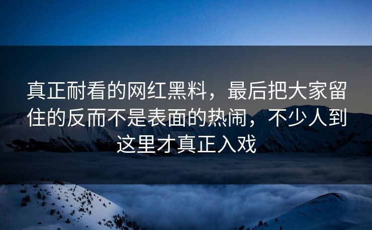 真正耐看的网红黑料,最后把大家留住的反而不是表面的热闹,不少人到这里才真正入戏