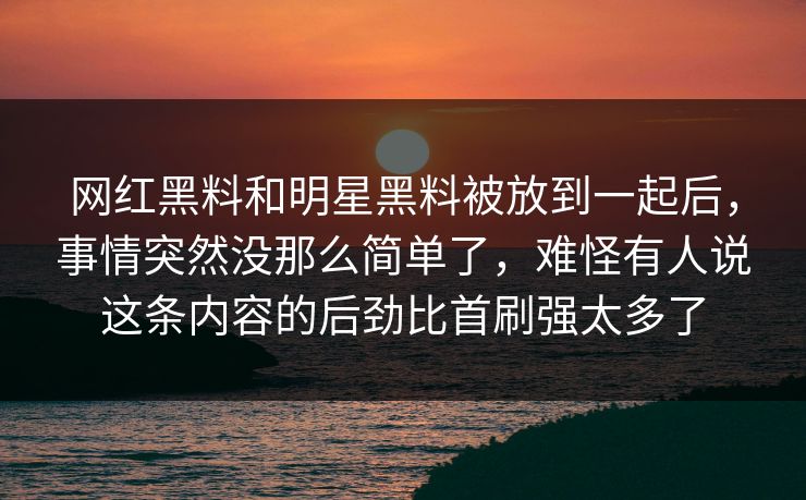 网红黑料和明星黑料被放到一起后，事情突然没那么简单了，难怪有人说这条内容的后劲比首刷强太多了